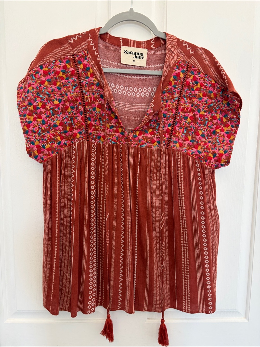 Savanna Jane Rust Red Embroidered Boho Tunic